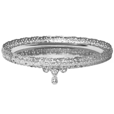 36cm Large Silver Plated Indian Round Serving Tray Platter Paandan Paan Leaf Tea - Image 1 of 4