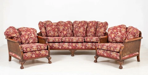 Art Deco Bergere Suite Club Chair Settee Mahogany 1920 Cover