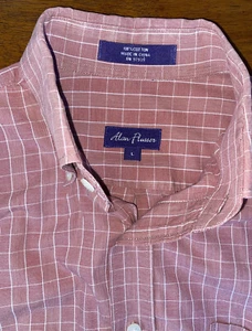 Alan Flusser Shirt Mens Large Red White Check 100% Cotton Long Sleeve - Picture 1 of 8