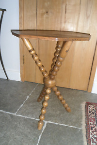 Antique Polished Pine Octagonal Tripod Gypsy Table with Bobbin Turned Legs