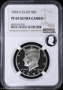 1993-S 50C Proof Clad Kennedy Half Dollar NGC PF 69 Ultra Cameo | PR - Picture 1 of 4