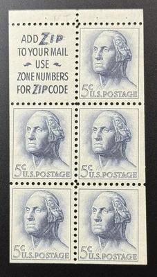 1963 US Postage Stamp (Scott #1213a) Booklet Pane w/Slogan #2 MNH CV $16.00 - Image 1 of 2
