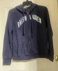 Polo Ralph Lauren vintage uomo pesante con cappuccio e zip blu navy taglia XL 25 x 29 - Foto 1 di 8