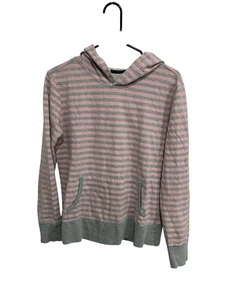 Sisley gestreifter Pullover Kapuzenpullover rosa grau Gr. Large Langarm Relaxed - Bild 1 von 10