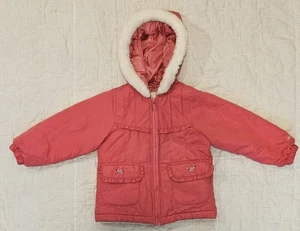 Girls OshKosh Pink Hooded Double Zip Up Winter Jacket Coat 3T - Picture 1 of 7