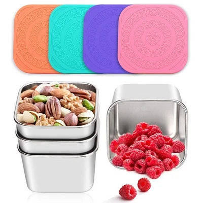 4Pack Stainless Steel Snack Containers for Kids, Leak-Proof Metal Food8926 - Image 1 of 4