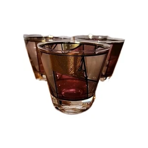 Ned Harris Signed Mid-Century Pink & Purple Abstract Double Old Fashion...set/5 - Picture 1 of 7