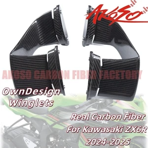 Real Carbon Fiber For Kawasaki ZX6R 2024-2025 Front Aerodynamic Spoiler Winglets - Picture 1 of 13