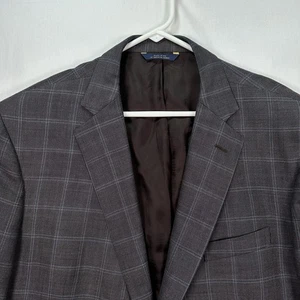 Brooks Brothers 1818 Madison Blazer Mens 48R Gray Windowpane Saxxon Wool USA - Picture 1 of 13