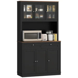 71" Tall Kitchen Pantry Storage Cabinet with Microwave Stand, Black - Picture 1 of 11