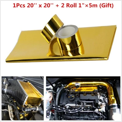 20''x20'' Reflective Gold Heat Shield Tape Thermal Racing Engine w/ 2 Cool-Tape - Image 1 of 4