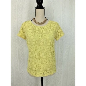 Forever 21 Shirt Top Blouse Size S Yellow Short Sleeve Lace Chiffon Floral Sunny - Bild 1 von 4