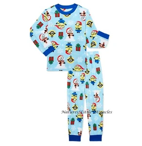 MINIONS Christmas Holiday Pajamas Boys Size 6 7 8 Girls Shirt Pants Set NWT NEW - Picture 1 of 3