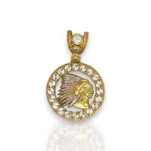 American Native "Chief" Pendant - 14K Yellow Gold - Picture 1 of 2