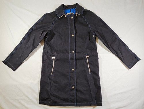 Michael Kors Trench Cappotto Giacca Donna Taglia S Nero Blu Media Lunghezza Zip