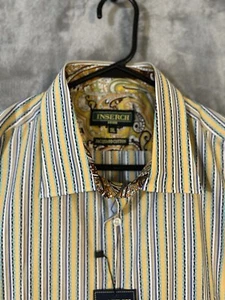 Inserch Mens 2XL Shirt Yellow Blue Stripe Jacquard Cotton Long Sleeve NWT - Picture 1 of 12