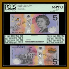 Australia 5 Dollars, 2016 P-62 Polymer Queen Elizabeth II PCGS 66 PPQ