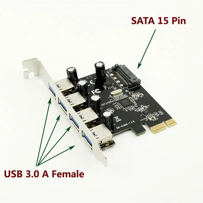 1pc 4-Port SuperSpeed USB 3.0 PCI-E PCI Express Card SATA Power Connector VL805 - Image 1 of 4