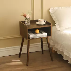 Comodino moderno metà secolo tavolino camera da letto con gambe in legno massello - Foto 1 di 12