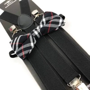 Black Red White Suspender BowTie Set Wedding Formal Tuxedo Men Women (USA) - Picture 1 of 3
