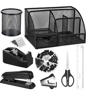 11 Pcs Black Office Supplies Set Mesh Desk Organizer Accessories Kit - Picture 1 of 5