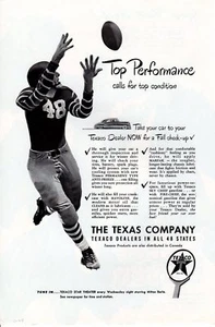 Anuncio impreso vintage Gasóleo 1948 Texaco Top Performance Jugador de fútbol anuncio de captura - Imagen 1 de 2