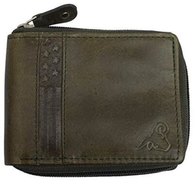 RFID Blocking Men's Zipper Genuine Leather Zip-Around ID Bifold Wallet RFID1256H - Image 1 of 4