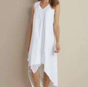 Soft Surroundings Layered White Amalfi Chiffon Midi Dress Size Small V-Neck - Picture 1 of 9