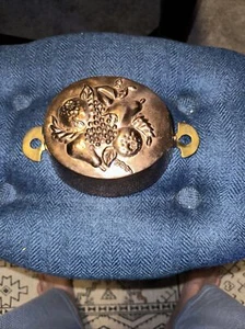 Vintage Oval Copper Mold w/Brass handles Fruit Motif 9" x 5.5" x 3" - Picture 1 of 3