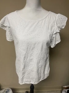 Valentina Naldi White Floral Eyelet with Ruffle Hem Top Size Large Italy - Picture 1 of 9