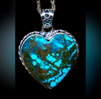 Collar Colgante Corazón Turquesa Boho Western Plateado Bisel Metal 18" Foto 1 de 4