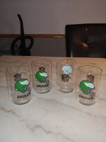 Philadelphia EAGLES NFL 16 oz Drinking Glasses 1980s *Lot of 4*GREAT CONDITION!* Cover