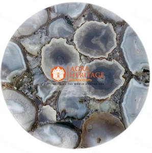 Natural Gray Agate Stone Round Table Handcrafted Beautiful Home Furniture Decors - Picture 1 of 3