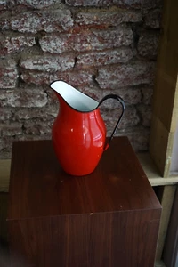 Vintage Dark Red Black Medium Size Enamel Jug/Pitcher. - Picture 1 of 6