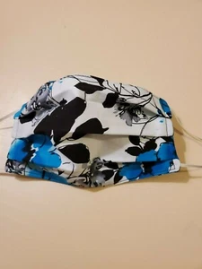 Erwachsene Gesichtsmaske, blau Hibiskus Blumen Wandbild Aquarell Druck Stoff, handgefertigt - Bild 1 von 2