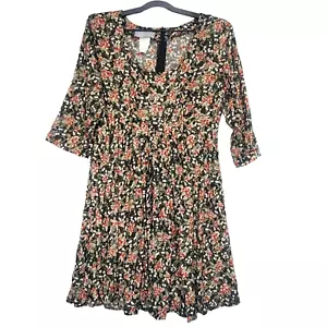 Vintage 90s Rabbit Jr floral dress cottage core Med forest green - Picture 1 of 12