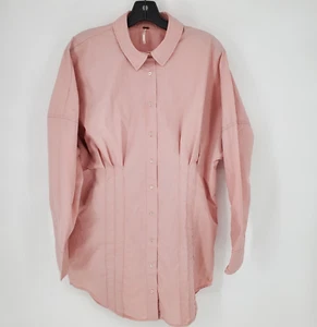 Vestido camisero Free People Taia para mujer rosa mediano manga larga cintura reunida - Imagen 1 de 17