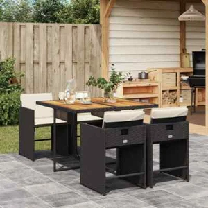 5 Piece Garden Dining Set with Cushions Black Poly Rattan E0D7 - Picture 1 of 10