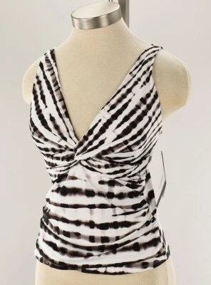LA BLANCA White Java Twisted Bamboo Tummy Control Tankini Top 10 NWT - Image 1 of 3