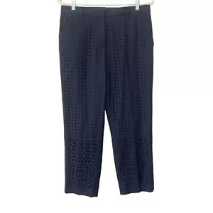 Ann Taylor Curvy Fit Eyelet Pants Womens 8 Embroidered Laser Cutout Navy Career - Picture 1 of 7