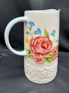 Pitcher Decanter Vase Utensil Holder Handle Pioneer Woman Floral Rose Stoneware