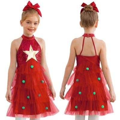 EE. UU. Niñas Navidad Lentejuelas Pompones Tutú Vestido Navidad Ballet Danza Vestido Disfraz Foto 1 de 4