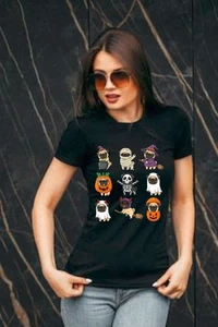 Halloween Custome Pug Dog T-Shirt Funny Dog Lover Spooky 100% Cotton Gift Unisex - Picture 1 of 5