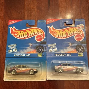1995 HOT WHEELS PEUGEOT 405 #467 LOT OF 2 VARIOUS TIRES NIP FREE SHIPPING - Picture 1 of 5