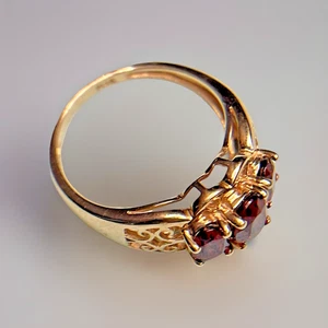14K Gelbgold simulierter Granat filigran Ring Größe 7 - 3,5 g schneller kostenloser Versand - Bild 1 von 14
