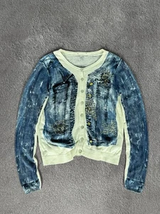 Suéter tejido estampado de mezclilla inspirado en la moda Avant Garde 00’s Y2K para mujer S  - Imagen 1 de 10