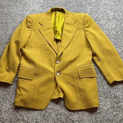 Blazer Varsity Town Para Hombres Dorado Espiga 2 Botones Vintage Chaqueta Vaquera Retro Foto 1 de 4