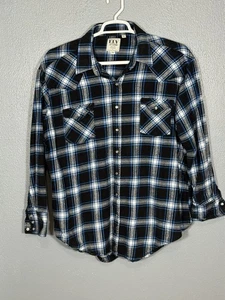 Ely Cattleman Herren 2XL Western Flanell Pearl Snap Langarm blau/schwarz/weiß - Bild 1 von 4
