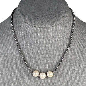 Lucas Lameth Choker Necklace Pearl with Sparkly Silver Faceted Beads - Picture 1 of 6