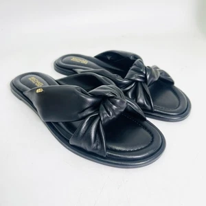 Michael Kors Elena Leather Knotted Strap Slide Sandal Black Women’s Size 8 - Picture 1 of 9